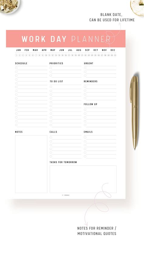 Printable Work Day Planner Template – mrsneat