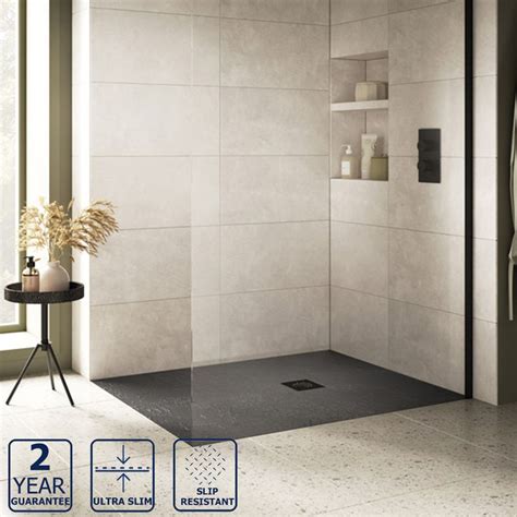 Serene Prism Mm Slate Effect Ultra Slim Rectangular Shower Tray