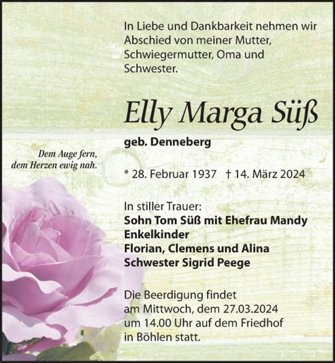 Traueranzeigen von Elly Marga Süß trauer anzeigen de