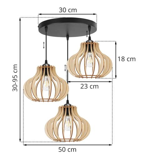 ᐈ Lampa wisząca na okrągłej podsufitce 30 cm z 3 drewnianymi kloszami