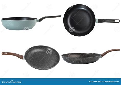 Collection Of Empty Frying Pans On White Background Stock Photo Image