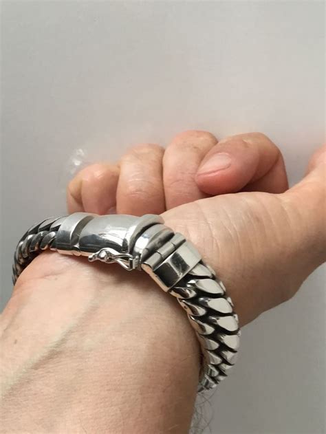 15mm Woven Snake Mens Silver Bracelet Silverwow Net 15mm