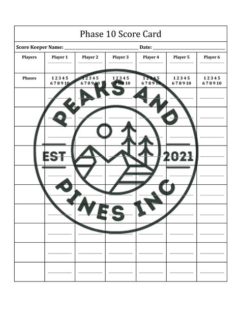 Printable Phase 10 Scorecard - Printable Free Templates