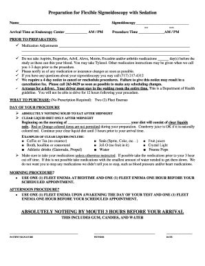 Fillable Online Preparation For Flexible Sigmoidoscopy With Sedation