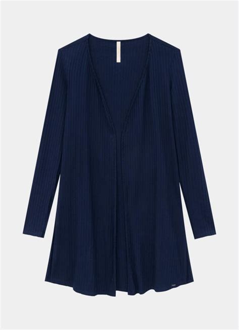 Cardigan Malha Canelado Azul Lunender Feminino