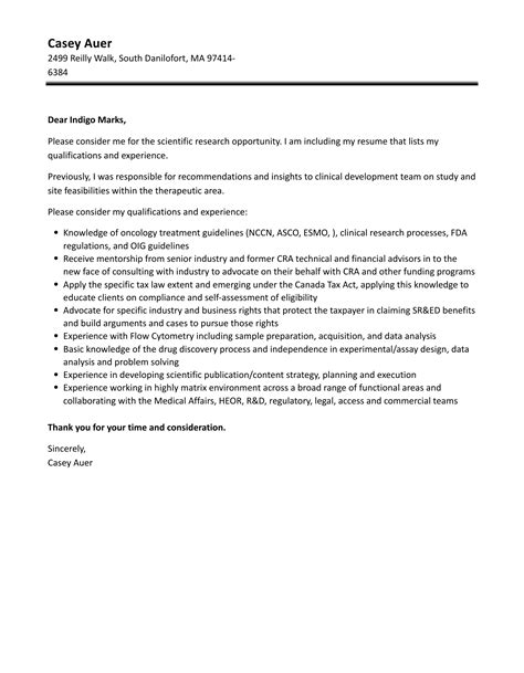 Scientific Research Cover Letter Velvet Jobs