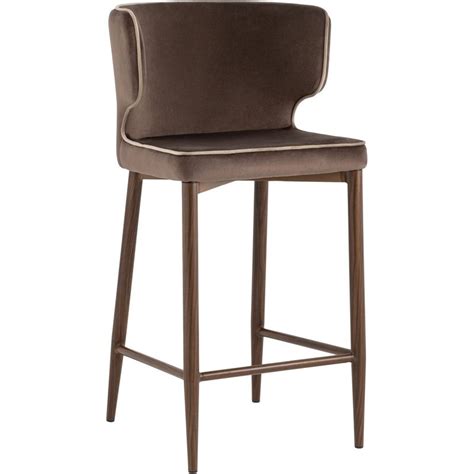 Стул Полубарный Chair посадка 65 см Коричневый Велюр с Белым Кантом по ...