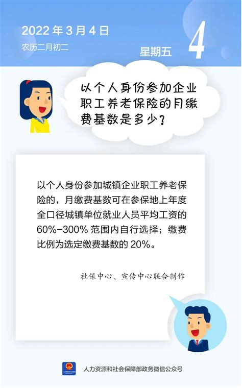 【人社日课·3月4日】以个人身份参加企业职工养老保险的月缴费基数是多少？澎湃号·政务澎湃新闻 The Paper