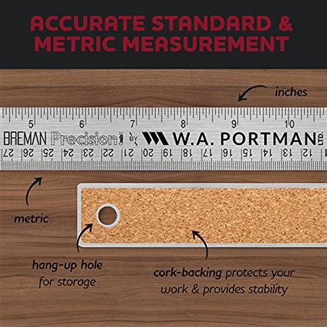 Snapklik Metal Ruler Inch Stainless Steel Cork Back Metal