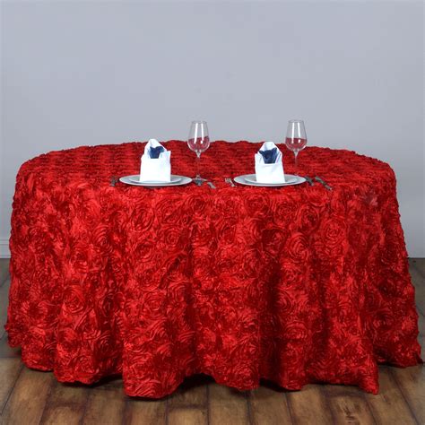 Red Grandiose Rosette D Satin Round Tablecloth Rosette