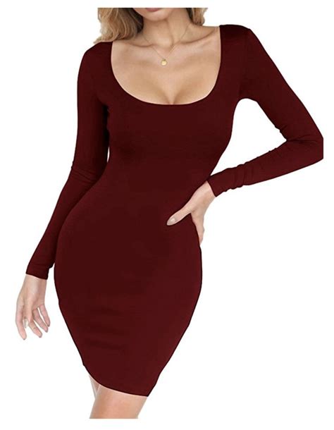 Womens Sexy Casual Bodycon Long Sleeve Scoop Neck Mini Club Dress Club Party Dresses Girls