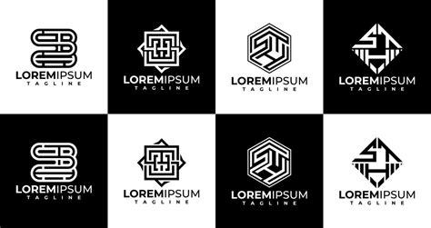 Line letter S T H STH SHT logo design set. Modern initial SHT STH logo ...