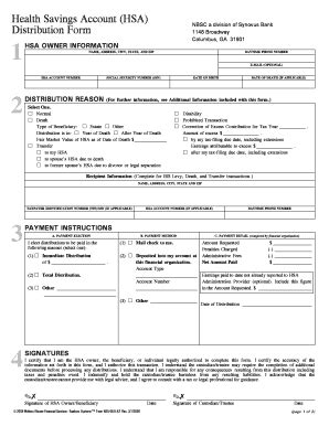 Fillable Online Health Savings Account HSA Distribution Form NBSC