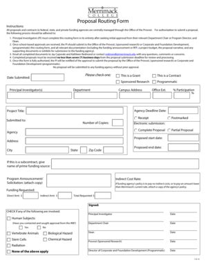 Fillable Online Proposal Routing Form Merrimack College Fax Email