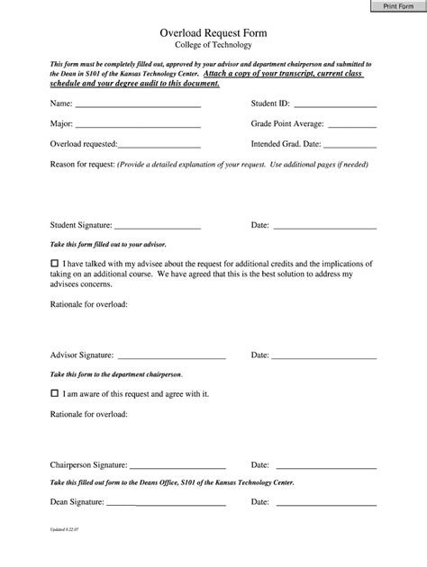 Fillable Online Pittstate Overload Request Form Pittstate Fax Email