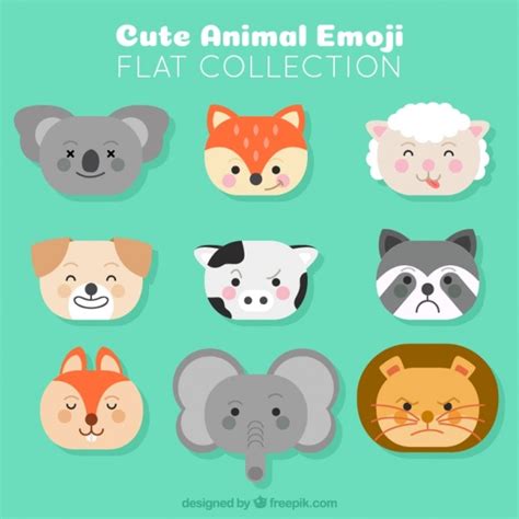 Pack of nine animal emoticons | Free Vector