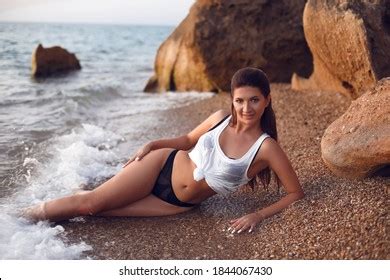 Sensual Wet Bikini Model Sea Waves Stock Photo 1844067430 Shutterstock