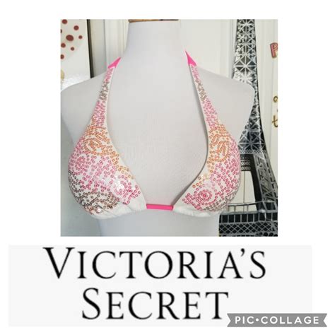 Victoria S Secret Triangle Sequin Halter Bikini Top S Gem