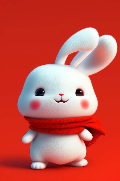 Premium Ai Image White Rabbit Wearing A Red Scarf Generative Ai