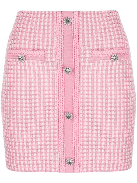 Buy Self Portrait Embellished Checked Knitted Miniskirt Pink At 50