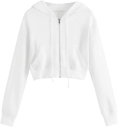 White Hoodie Cropped Jacket Zip Up Cooki Crop Hoodies Women