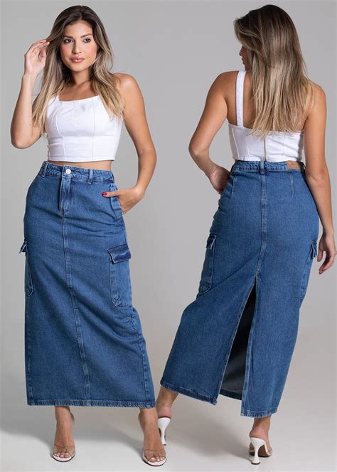 Saia Jeans Cargo Midi