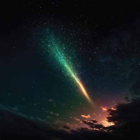 Premium Ai Image Gazing Upward Mesmerizing Night Sky With Long Tailed Comet Generative Ai