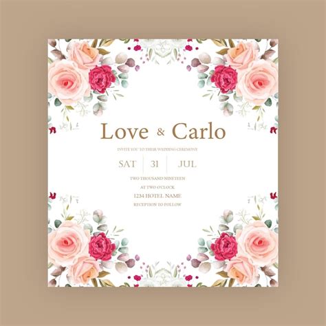 Premium Vector Vector Wedding Invitation With Beautiful Flower Design