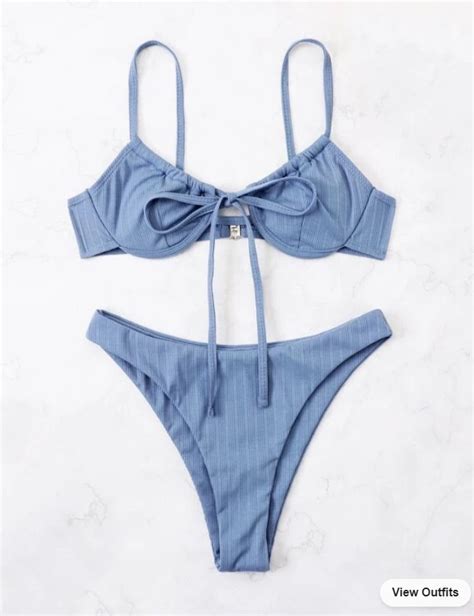 Light Blue Rib Tie Front Underwire Bikini Swimsuit Women S Fashion