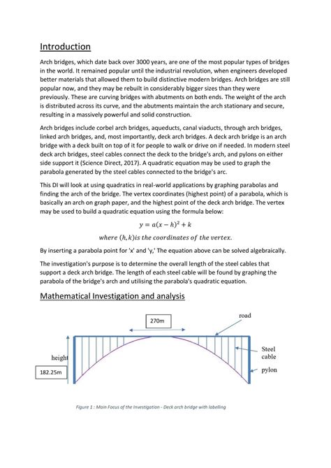 Deck arch Bridge Investigation | Mathematical Methods - Year 11 SACE