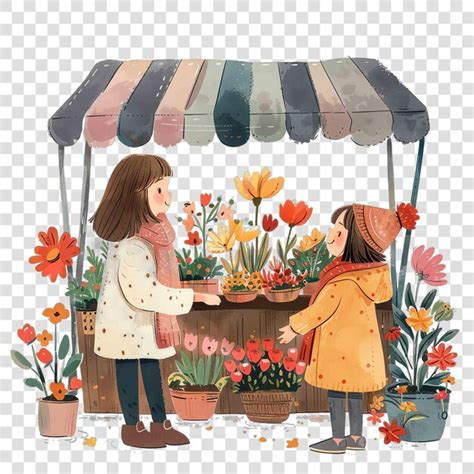 Flower Markets Transparent Background Watercolor Clipart Premium AI