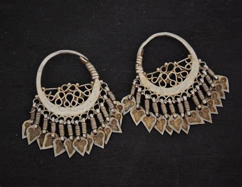 Antique Gilded Afghani Hoop Earrings With Tassels Cosmic Norbu