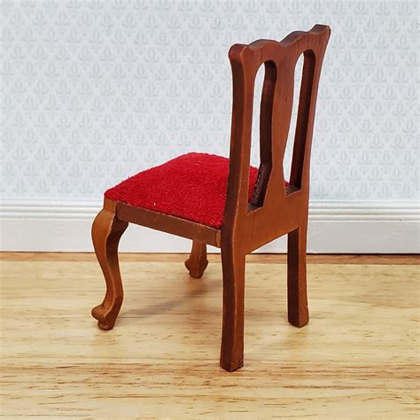 Dollhouse Dining Chair Dark Red Seat Queen Anne Style 112 Scale Miniature Furniture Walnut