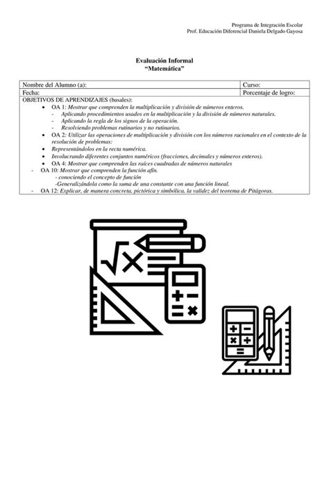 Evaluaci N Informal De Matem Tica B Sico Profe Social