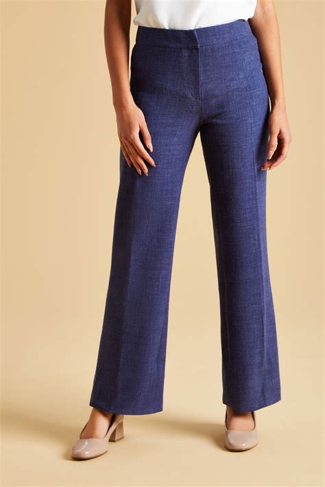 Simon Jersey Womens Linen Blend Straight Leg Trousers Navy Simon Jersey