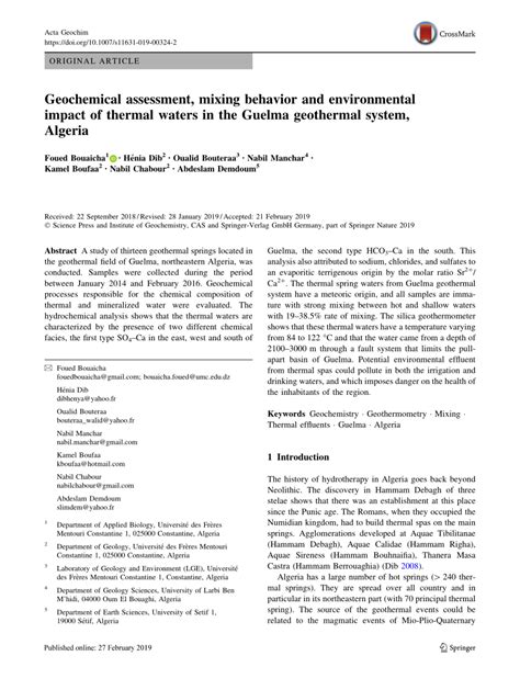 Pdf Geochemical Assessment Mixing Behavior And Environmental Impact