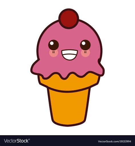 Ice Cream Cone Kawaii Cute Cartoon Royalty Free Vector Image