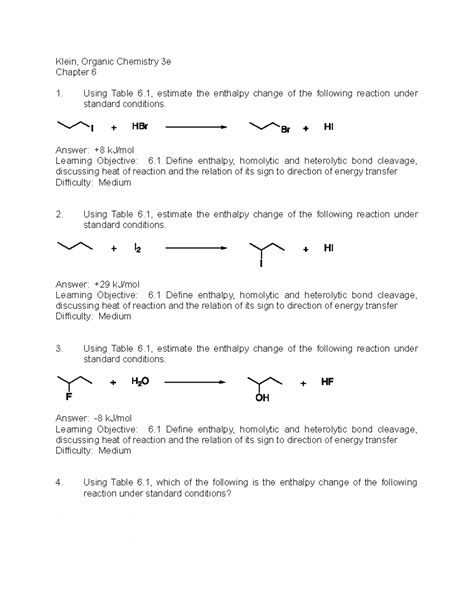 Chapter 6 organic chemistry test bank questions for Klein Orgo 3rd