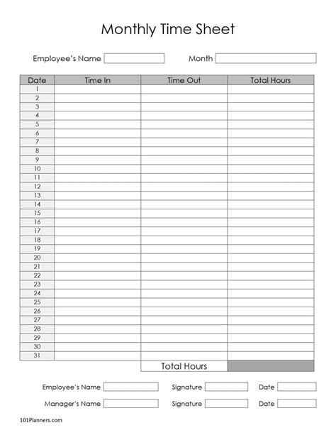 Free Timesheet Template Printable Pdf