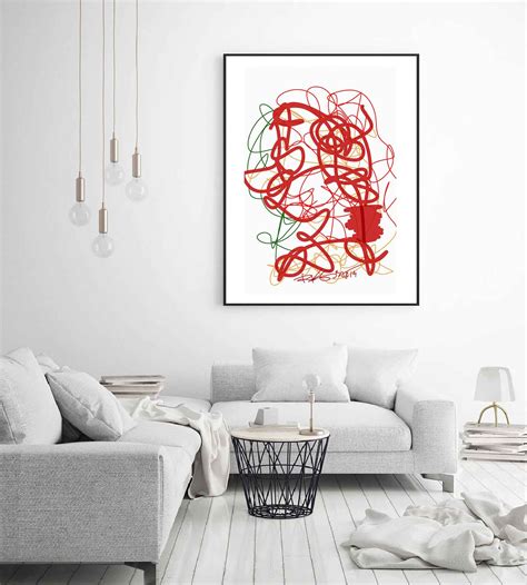 Red Line Art Print Hand Draw Printable Abstract Wall Art | Etsy