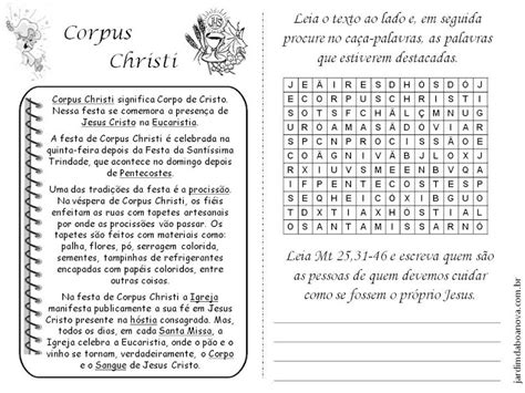 Atividades Sobre Corpus Christi Para Catequese Infantil