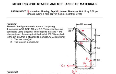 Solved MECH ENG 2P04: STATICS AND MECHANICS OF MATERIALS | Chegg.com 