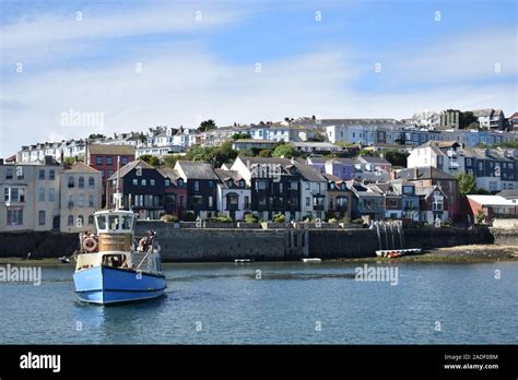 Ferry Boat With Cornish Fishing Village At The Background Falmouth Is