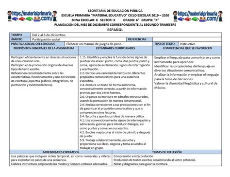 Planeaciones Del Sexto Grado Del Mes De Diciembre Ciclo Escolar 2019