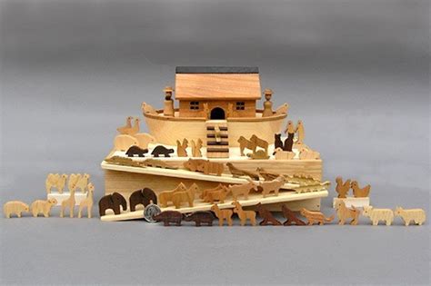 Miniature Noahs Ark With 60 Animals Wooden Noahs Ark Etsy Noahs