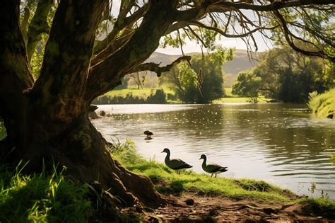 Premium Ai Image Photo Of Tranquil Lake Scene With Green Shoreline