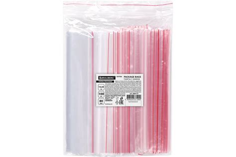 Прочные пакеты BRAUBERG EXTRA ZIP LOCK зиплок, комплект 100 шт, 15x20 ...