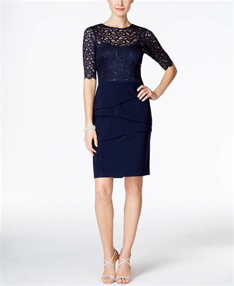 Betsy And Adam Petite Illusion Sequined Lace Sheath Dress Macys