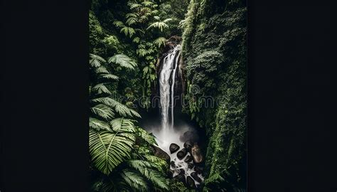 Rainforest Waterfalls From Above Made With Generative AI Stock