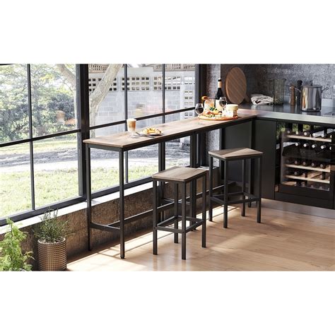 Висока бар маса за кухня, метална конструкция, 40 х 100 х 90 см, сонома ...